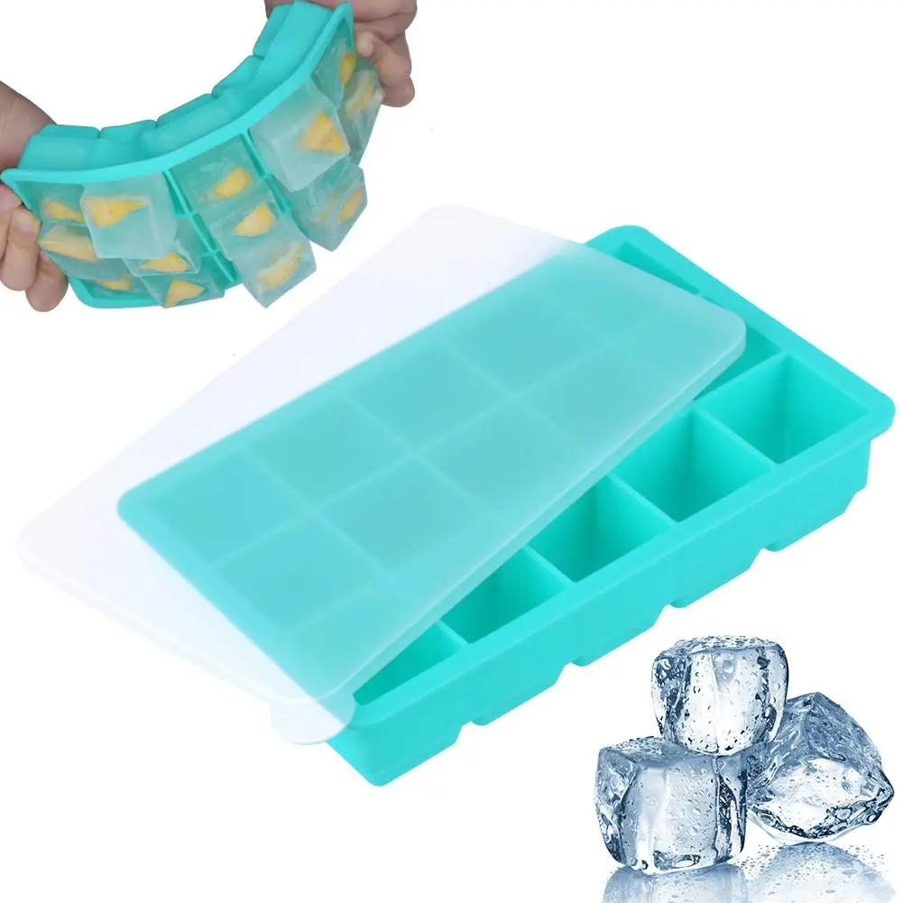 Bandejas de cubitos de hielo reutilizables, bandeja cuadrada grande de silicona para hacer 15 cubos de hielo gigantes para whisky