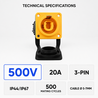 Connecteur d'alimentation Leaka RJ45 IP67 étanche 3 broches XLR aviation YF24 20A 500V jaune pour affichage audio