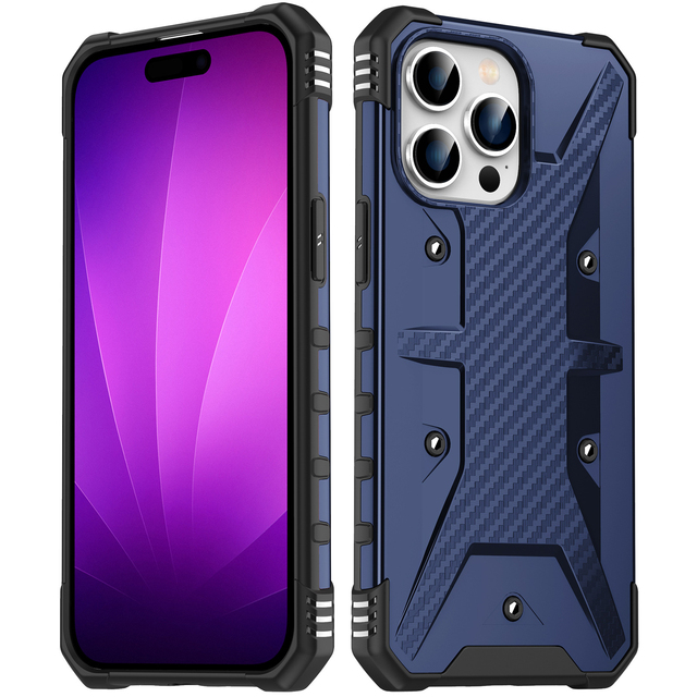 Shockproof Hybrid Armor Phone Case for iPhone 15 Pro Max Hard PC TPU 2 In1 Cover Carbon Fiber Shell for iPhone 12 13 16 14 Plus