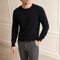Fabricant OEM ODM Personnalisé – Pull en Maille Fine Noire à Col Rond et Manches Longues pour Homme avec Poignets Côtelés – Vente en Gros Classique