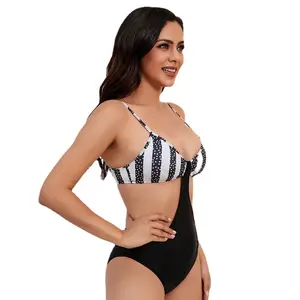 Triangle Hollow Black And White Striped Swimsuit In Stock wish Bikini 4 Piece Set 2024 Kids Swimwear For Boys