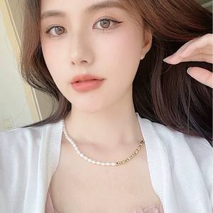 Collar de Perlas de Agua Dulce Naturales Francesas, Versátil, Simple, Asimétrico, Cadena para Clavícula, Estilo Moderno y de Nicho, en Capas - Product Image 5