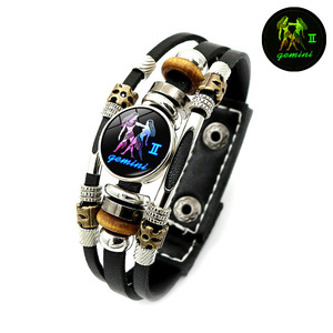 Pulsera del horóscopo de cuero PU con signo del zodiaco que brilla en la oscuridad, Aries, Tauro, Géminis, Leo, Virgo, Libra, Escorpio, Sagitario - Product Image 5