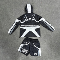 Survêtement vintage streetwear personnalisé en nylon pour homme, veste coupe-vent à capuche entièrement zippée avec impression sérigraphiée, short léger assorti (lot de deux)