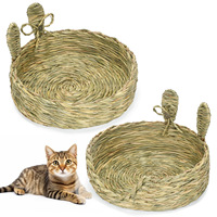 Atmungsaktives Ganzjahres-Naturpflanzen-Geflecht im Vollkreis-Stil, Umweltfreundliches Haustier-Sofa-Bett für Katzen, Kaninchen und Kleintiere, Kaubar