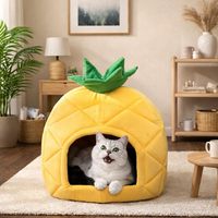 Zachte, ademende, duurzame en comfortabele ananasvormige honden- en kattenhol, warme, afgesloten binnenruimte om in te slapen voor katten en kleine honden
