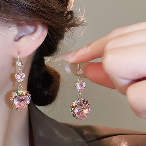 ชุดต่างหูสร้อยคอโซ่และกระดูกไหปลาร้าหลากสีแฟชั่นชุดต่างหูสร้อยคอจี้หัวใจเพทายสำหรับผู้หญิงสำหรับงานเลี้ยง - Product Image 2