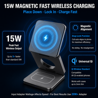 Chargeur sans fil magnétique pliable en plastique trois-en-un avec charge rapide 15W pour téléphones et montres