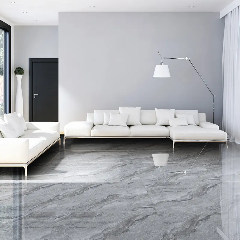 Honor Middle Grey Marbe Look Tiles Diamond Glazed Polsihed Tile Full Body Marble Porcelain Tiles for Floor