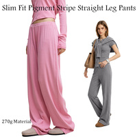 Ensemble de détente côtelé en coton, rayonne et élasthanne 270G pour femme, avec tee-shirt court à col montant et pantalon droit, pour le quotidien et la gym, faible MOQ, logo personnalisé