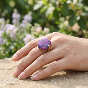 Custom Design Purple Copper Turquoise Round Shape <b>Ring</b> Solid Brass 18k Gold Plated Ottoman Style Plain <b>Thin</b> Band Men's <b>Rings</b> - Product Image 2