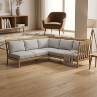 Canapé modulaire en forme de L de style scandinave, revêtement en tissu, sièges sectionnels avec structure en bois massif pour salon