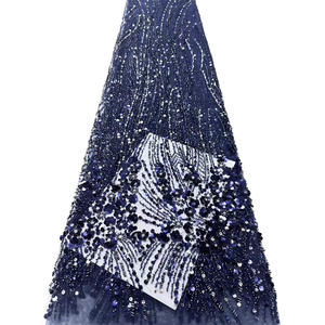 Tissu en dentelle française <span class=keywords><strong>rouge</strong></span> avec perles de diamant et paillettes, vêtements pour femmes, robe Kanuri, <span class=keywords><strong>tulle</strong></span>, broderie florale - Product Image 5