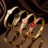 Brazalete Elegante de Lujo con Diseño de Trébol de Cinco Hojas, Resistente al Agua, de Acero Inoxidable Dorado, para Mujer
