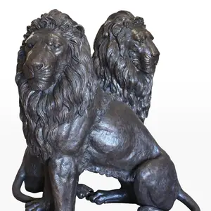 Leben im freien Größe Bronze Sitzen Lion Statue Pair