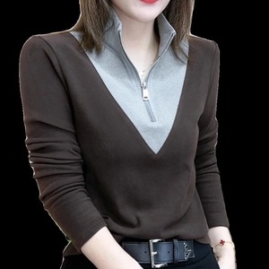 European Style Women's V-Neck Zipper Long Sleeve <b>Top</b> Green Slim Fit Casual Knitwear Spring Autumn 2025 Base <b>Layer</b> Sweater - Product Image 2