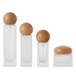 Botella de bomba cosmética con tapa de bola redonda de madera 30ml 50ml 100mL 120ml botella de loción de vidrio esmerilado 30g 50g tarro de crema esmerilado cuadrado - Product Image 5