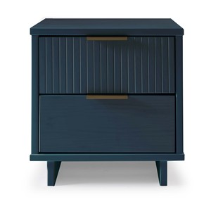 Nightstand In Midnight Blue With Vertical Panel Design And Wooden Handle <b>Storage</b> <b>Drawer</b> Unit - Product Image 1