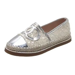 französische gesellschaftsfrau stil fischer-schuhe damen 2024 neu goldenes gras geflochten flache loafers frühling und herbst kleidung bohnen-schuhe