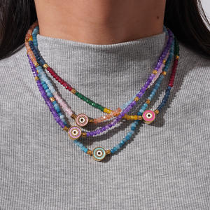 カラフルなクリスタルボヘミアン天然石グラスビーズネックレス、316Lステンレススチール製、18Kゴールドメッキ、エレガントで防水仕様 - Product Image 5