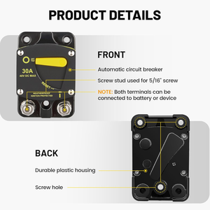 Disjoncteur 60A avec interrupteur à réinitialisation manuelle DC 12-48V pour système audio de <span class=keywords><strong>voiture</strong></span>, camping-car, bateau, camion, moteurs de pêche à la traîne, système audio stéréo, système solaire - Product Image 4