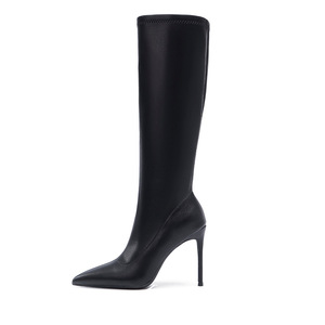 Stivali Alti da Donna per Autunno e Inverno, Stivali a Punta con <span class=keywords><strong>Tacco</strong></span> <span class=keywords><strong>Alto</strong></span> e Gamba Lunga, con Cerniera - Product Image 1