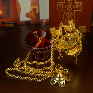 HT kilisesi katolik ortodoks yunan hıristiyan altın/gümüş asılı adak Vigil gaz lambası ile zincir ve kırmızı cam bardak - Product Image 6