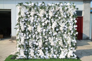 Mur floral artificiel vert et blanc frais avec roses rondes et feuillage luxuriant pour la décoration murale de style jardin - Product Image 4