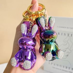 2023 New Resin Drill Electroplating Diamond Keychain Luxury Cute Flower Bunny Rabbit Keychain Bag Pendant Gifts - Product Image 4