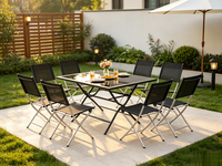 Ensemble de meubles d'extérieur modernes multifonctionnels durables de haute qualité, chaise à structure métallique, table en verre imperméable, ensemble de jardin