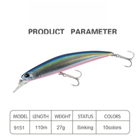 Leurre dur Minnow 3D holographique laser 110mm 27g à bavure longue, action vibrante, appât bionique pour la pêche aux poissons prédateurs