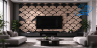 Panneau d'isolation acoustique moderne en fibre de polyester à motif ondulé en bois, design 3D modulaire pour appartement/salon