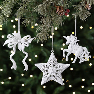Decorazioni Natalizie in Plastica Glitterata con Forme di Fiocco di Neve, Stella a Cinque Punte e Angelo per Albero di Natale - Product Image 1