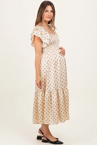 Vestido de Maternidad de Satén con Estampado de Puntos, Mangas con Volantes, Ropa de Maternidad para Mujer - Product Image 3