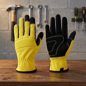 Gants de sécurité en PU jaune et noir, bouts des doigts texturés, antidérapants, avec bracelet élastique, gants de travail polyvalents - Product Image 2
