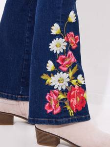 Pantalon en jean droit à jambes larges en coton vintage personnalisé imprimé broderie bleu foncé décontracté taille haute écologique jeans d'été - Product Image 4