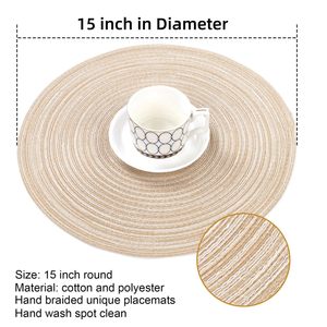 Manteles individuales redondos trenzados para mesas <span class=keywords><strong>de</strong></span> comedor, 15 pulgadas, antideslizantes, lavables, decoración rústica natural para cocina. - Product Image 3