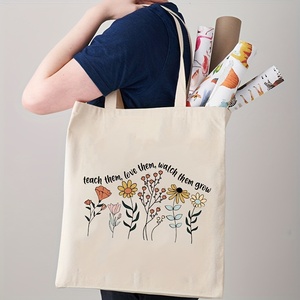 Sac fourre-tout en toile personnalisé avec motif « Enseignez-leur l'amour, aimez-les, regardez-les grandir » pour femme, réutilisable et tendance, idéal pour les voyages - Product Image 1