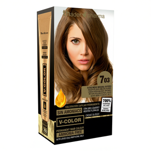 Coloration capillaire permanente Thader Pharma V-Color 703 Blond moyen doré naturel sans ammoniaque avec or liquide et huiles florales - Product Image 2