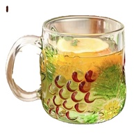 Verre à eau décoratif moderne en verre transparent, motif fruits, simple paroi, pour l'hydratation quotidienne, le café, le jus, la réunion familiale, vaisselle de table