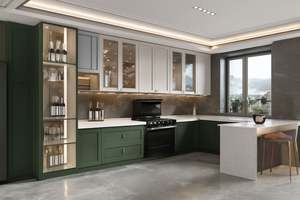 SANTOPOVA Modern Style Shaker <b>Kitchen</b> Cabinets Bar Peninsula Built-In Cooking Area Granite Countertop Melamine Board Carcase - Product Image 4