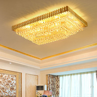 Lustre rectangulaire en cristal doré de luxe moderne transfrontalier, lumière ronde pour chambre à coucher, plafond et grand salon salle à manger