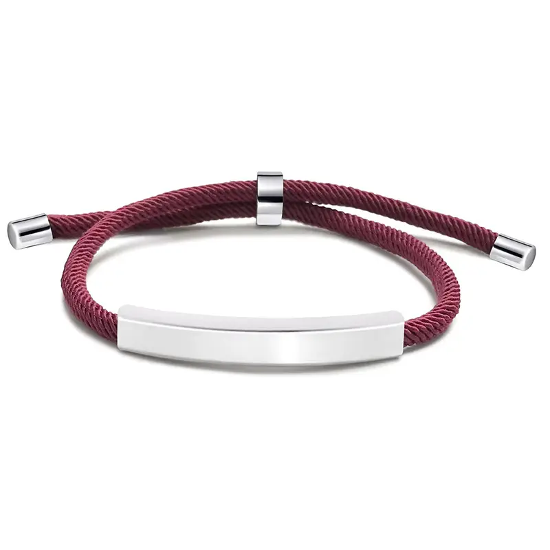 Ywganggu braccialetti da uomo in acciaio inossidabile personalizzati in bianco lavorati a mano intrecciata con fibbia regolabile in corda braccialetti da uomo