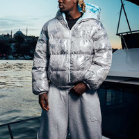 Veste matelassée d'hiver réversible sur mesure du fabricant, veste zippée, impression de haute qualité, veste gonflée moelleuse, veste pour homme