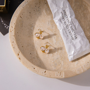 Stud Earrings <b>Bee</b> Design 18K Gold Stainless Steel White Zirconium Insect Shape <b>Gift</b> Jewelry - Product Image 3