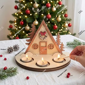 Laser-Cut Christmas-Themed Wooden <b>Candle</b> <b>Holder</b> Set Santa Claus Reindeer Sleigh Snowflake Gift Holiday Decoration - Product Image 3