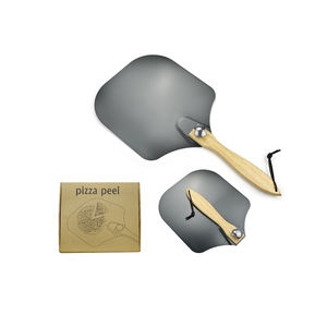 Aluminio Metal Negro <span class=keywords><strong>Pizza</strong></span> Turning Peel <span class=keywords><strong>Pizza</strong></span> <span class=keywords><strong>Pala</strong></span> Rotación <span class=keywords><strong>Pizza</strong></span> Paddle con mango de madera plegable - Product Image 1