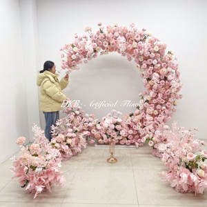 DKB fábrica Venta caliente flores artificiales decoración de la boda flor de seda Rosa puerta de la luna arco al aire libre - Product Image 5