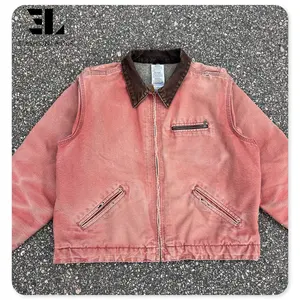 LARSUR Custom pink distress wash heavy duck canvas giacca da lavoro sherpa foderata vintage worker detroit jacket carpenter chore jacket