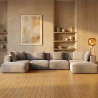 Canapé modulaire en U moderne avec double chaise longue, assise profonde, revêtement en tissu, convertible en lit, personnalisable pour grande villa